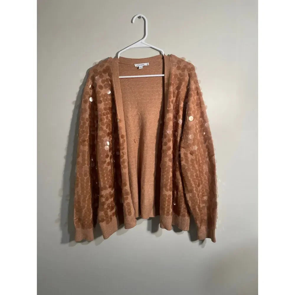 Chico’s Brown‎ Sequined Open Front Cardigan Sweater